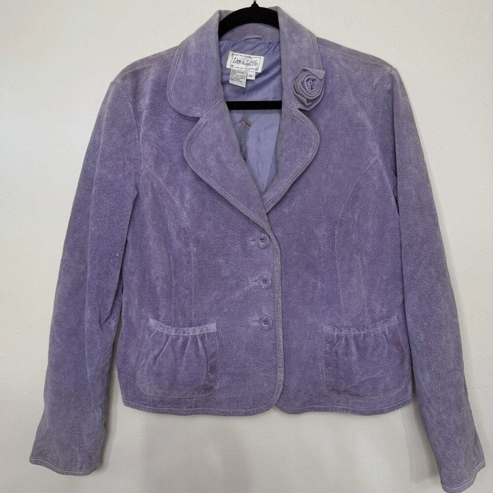 NWT Live a Little Womens M Lavender Suede Leather Jacket Floral Accent Blazer